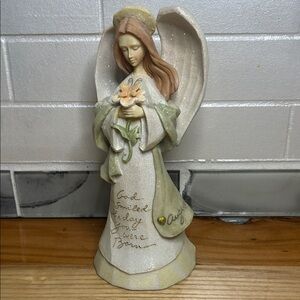 August Enesco Group Angel Figurine with Flowers and green gem